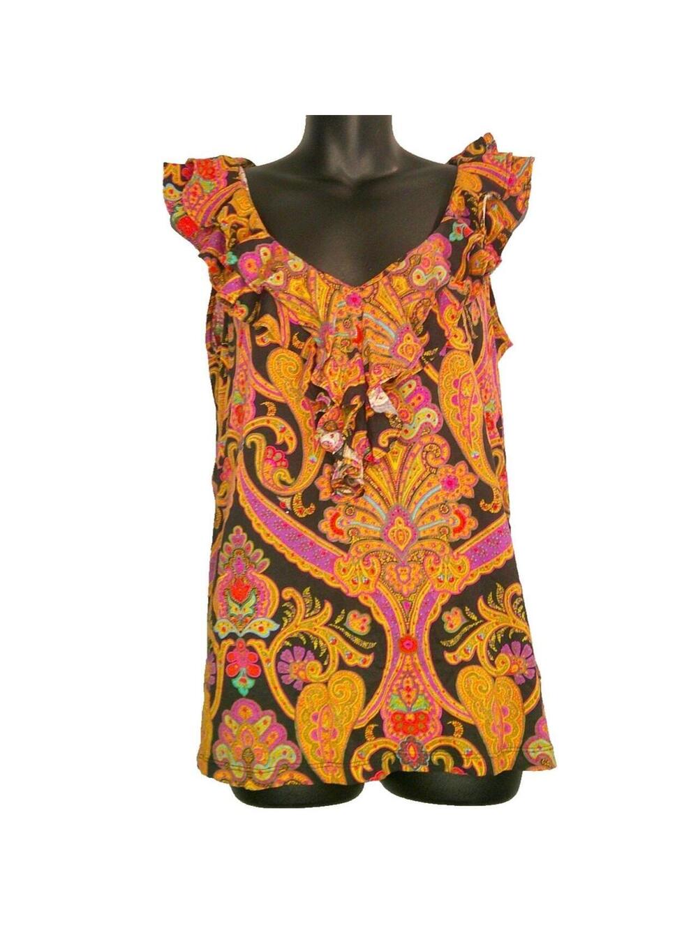 Lauren Ralph Lauren 1X Paisley Print Ruffle Sleeveless V-Neck Blouse
